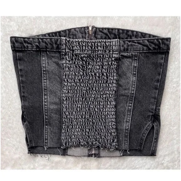 BRAND NEW ZARA STRAPLESS TRF DENIM TOP IN ANTHRACITE GREY - Picture 3 of 6